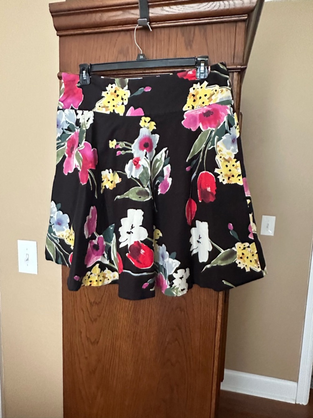 American Living Black Floral Circle Skirt with Pink, Red & Yellow Blooms